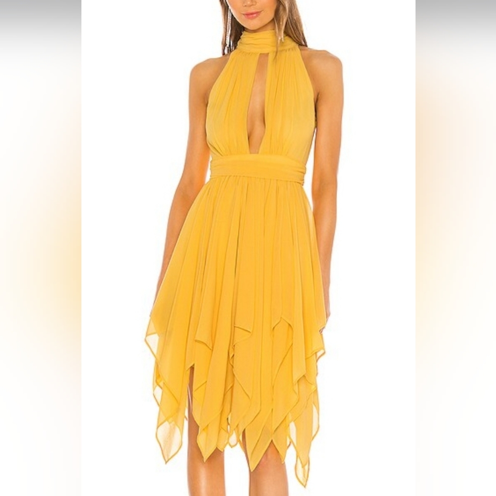 Yellow Halter Handkerchief Hem Dress